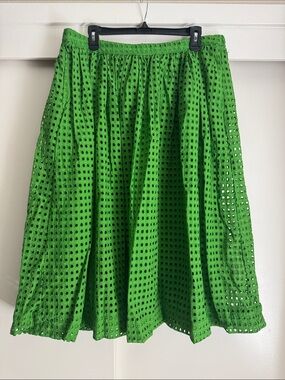 Bright Green Eyelet A-Line Midi Skirt Kate Spade pockets size large